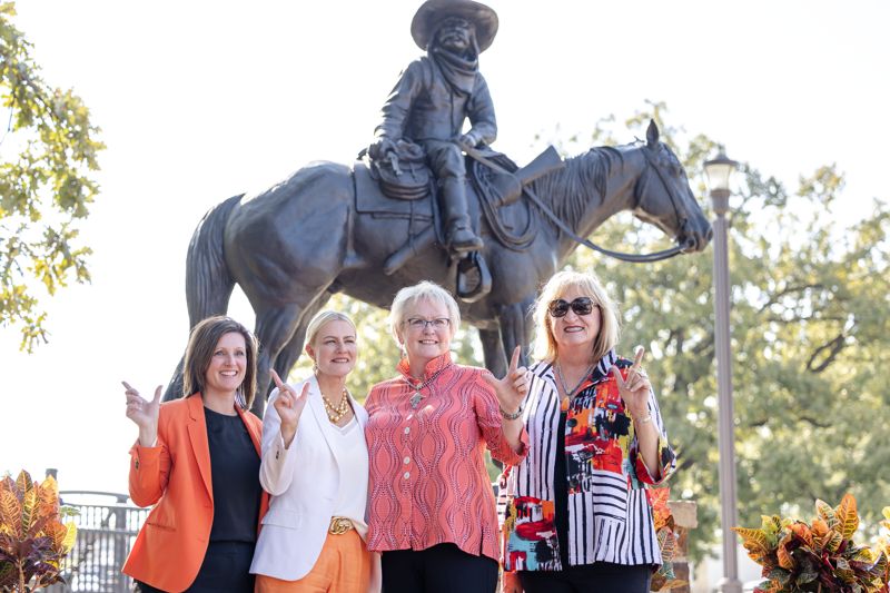 From left to right: Blaire Atkinson (OSU Foundation President), Dr. Kayse Shrum, Edna Mae Holden (Harold's Wife), Gwen Shaw (close family friend of the Holdens)