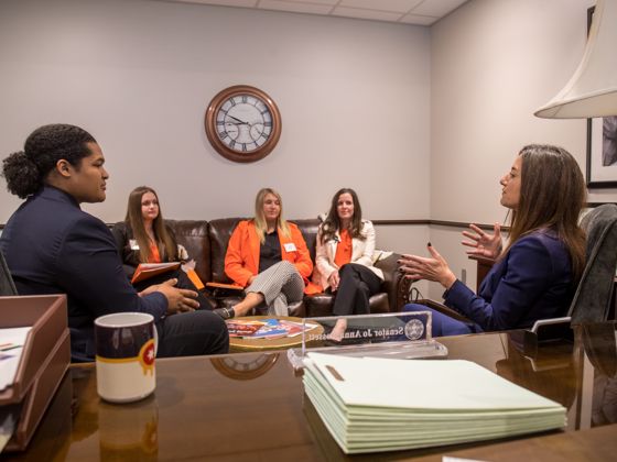 students meet with a lawmaker at the Oklahoma state captiol