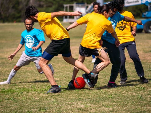 soccer match with 5 players