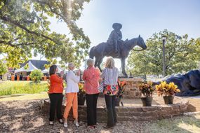 From left to right: Blaire Atkinson (OSU Foundation President), Dr. Kayse Shrum, Edna Mae Holden (Harold's Wife), Gwen Shaw (close family friend of the Holdens)