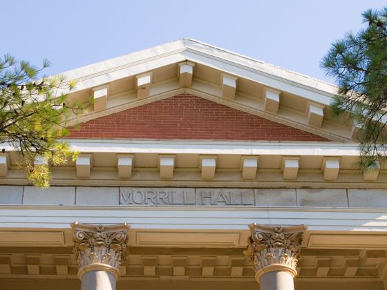 stately corrintian columns support the facade of Morrill Hall